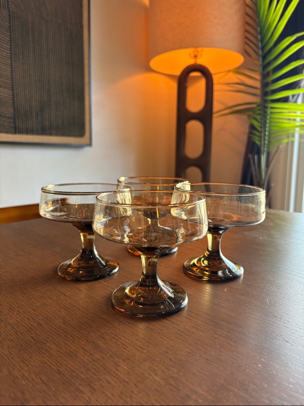 LIBBEY - Set of 4 Vintage Smoked Glass Coupe Champagne Glasses - Picture 6 of 6